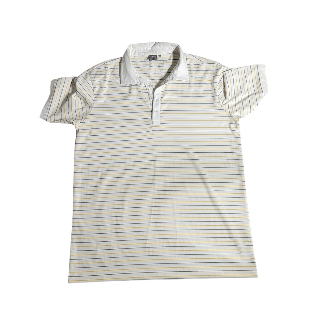 Ping SensorCool Mens Polo Shirt Large White Yellow Grey Striped Short Sleeve
